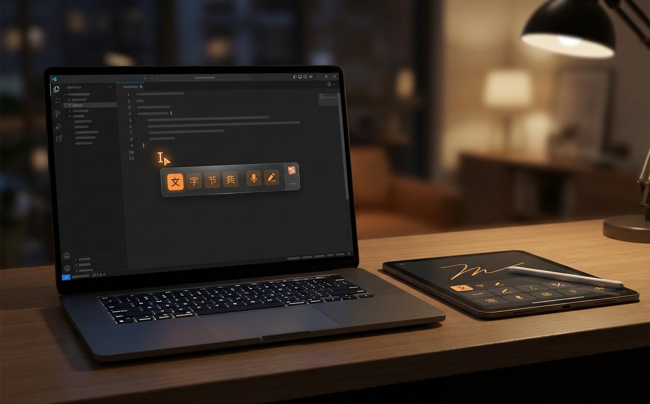 搜狗输入法候选栏在深色界面的版本对比展示